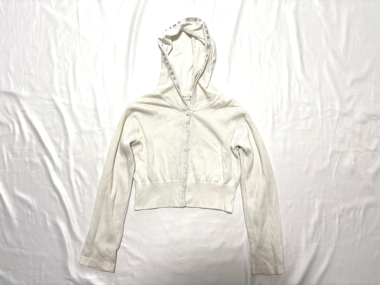 CELINE Hooded Off-White Cardigan, Size 130