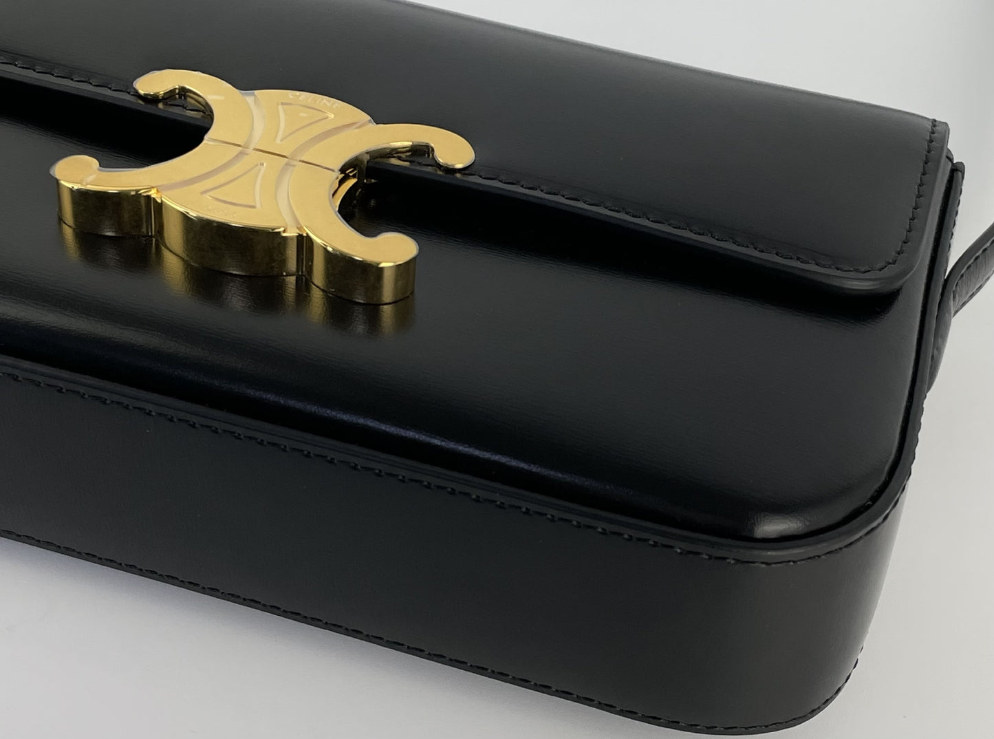 CELINE Claude Triomphe Black Leather Shoulder Bag with Protective Film