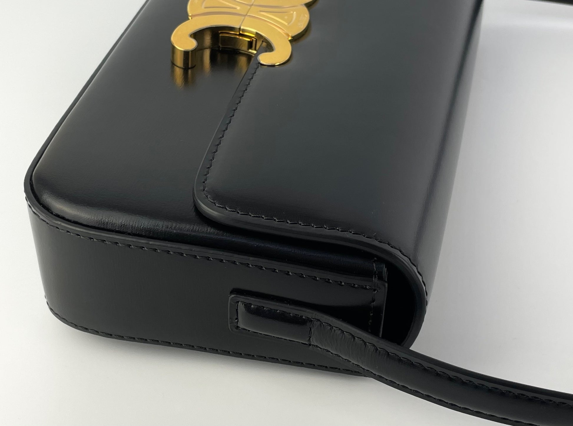 CELINE Claude Triomphe Black Leather Shoulder Bag with Protective Film