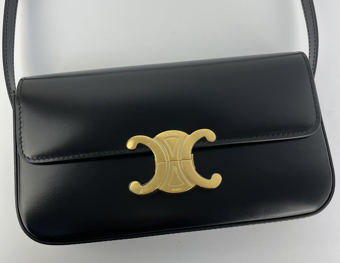 CELINE Claude Triomphe Black Leather Shoulder Bag with Protective Film