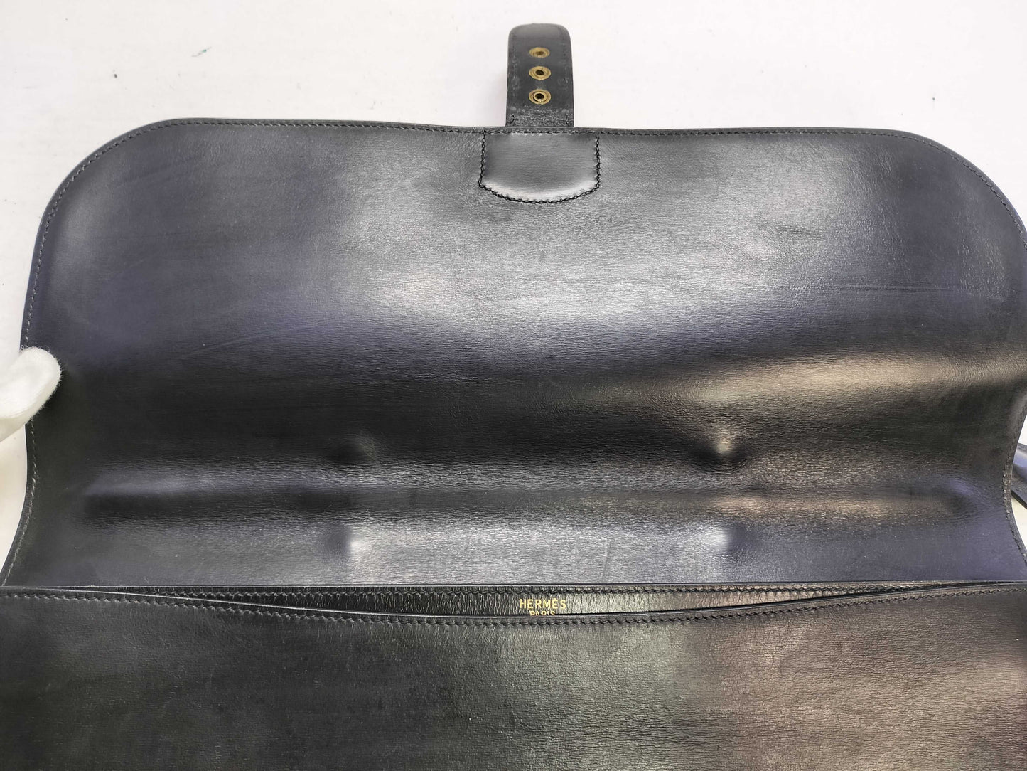 HERMES Sac a Depeche Black Business Bag with Gold Hardware and 〇R Stamp