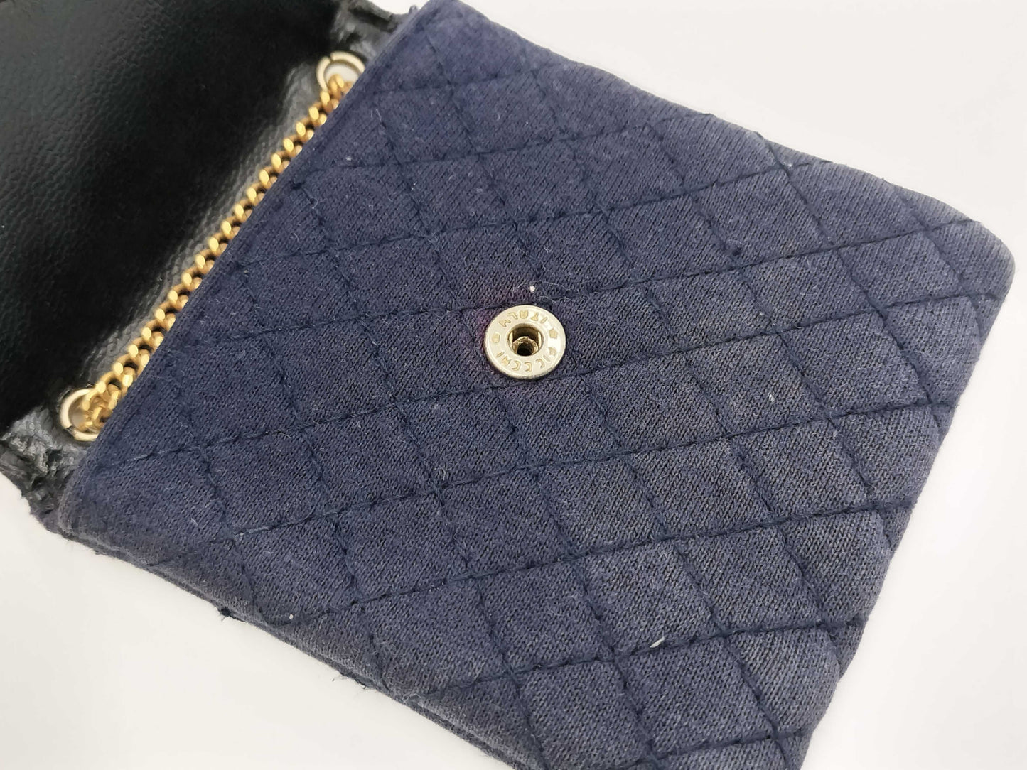 CHANEL Mini Matelasse Jersey Pouch in Navy with Gold Hardware