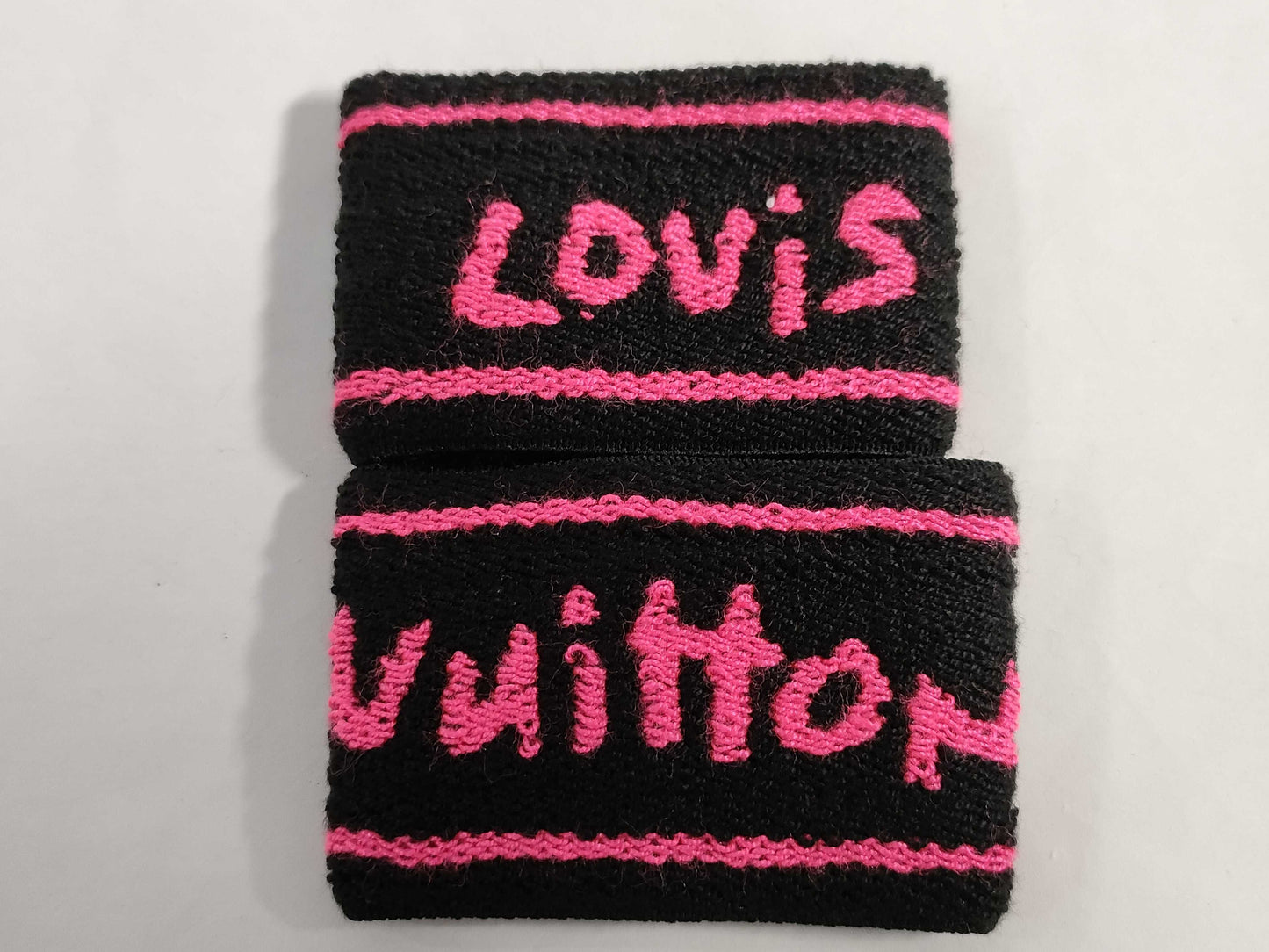LOUIS VUITTON LOUIS VUITTON Louis Vuitton Gold Hardware Logo Black and Pink Wristband Pair M72382 Acrylic Accessories Other Accessories