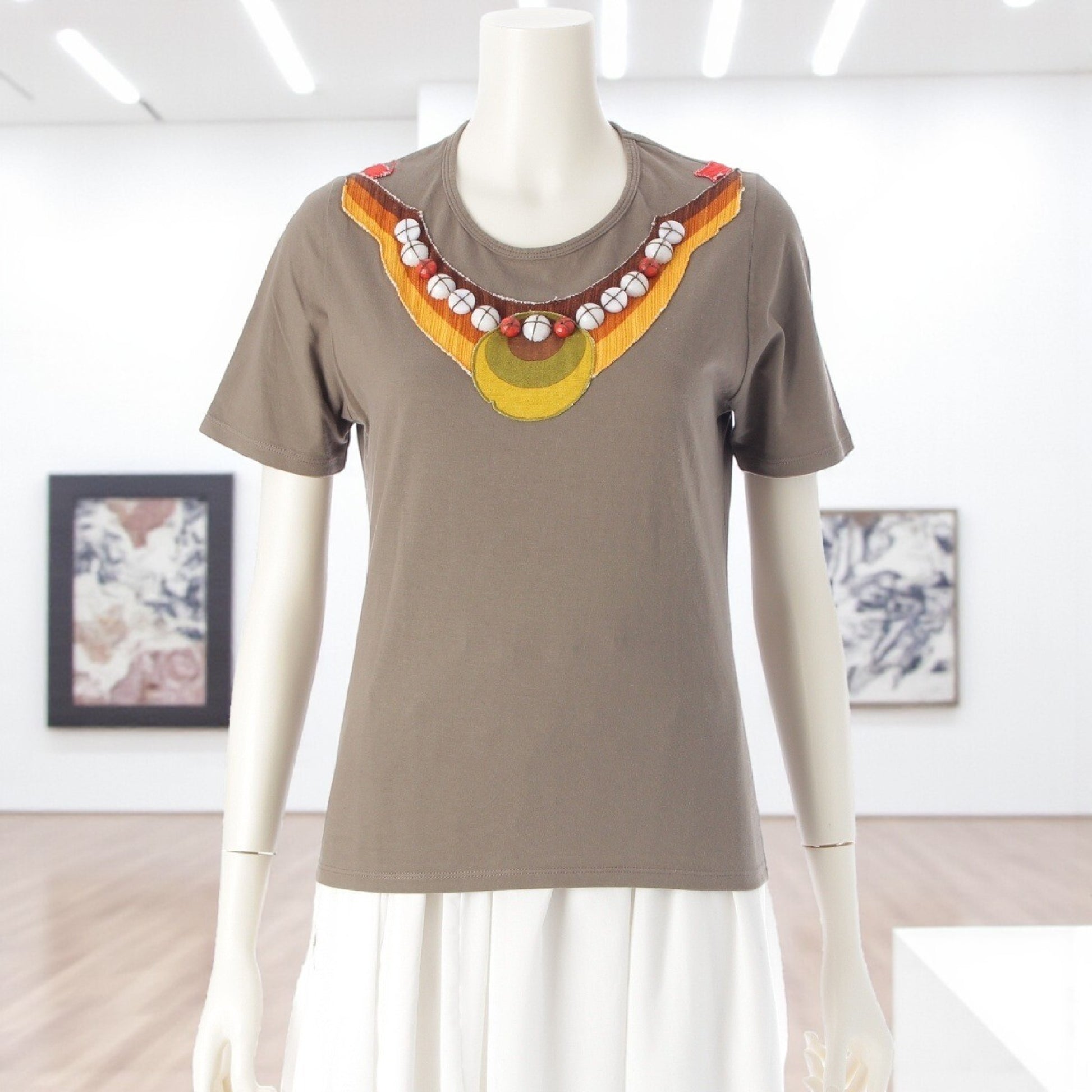 miu miu MIUMIU Beaded Appliqué Short-Sleeve Tee Jeweled Appliqué M T-shirt