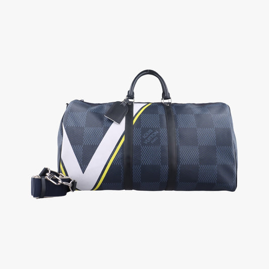 LOUIS VUITTON Keepall 55 Black x White x Blue Damier Cobalt N44013MB0177 Handbag