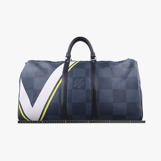 LOUIS VUITTON Keepall 55 Black x White x Blue Damier Cobalt N44013MB0177 Handbag
