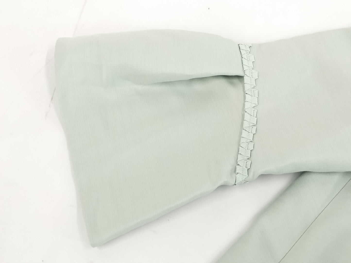 FOXEY 44155 Delphine Pearl Button Grosgrain Braid Flare Silk Wool Mint Green Coat Size 40