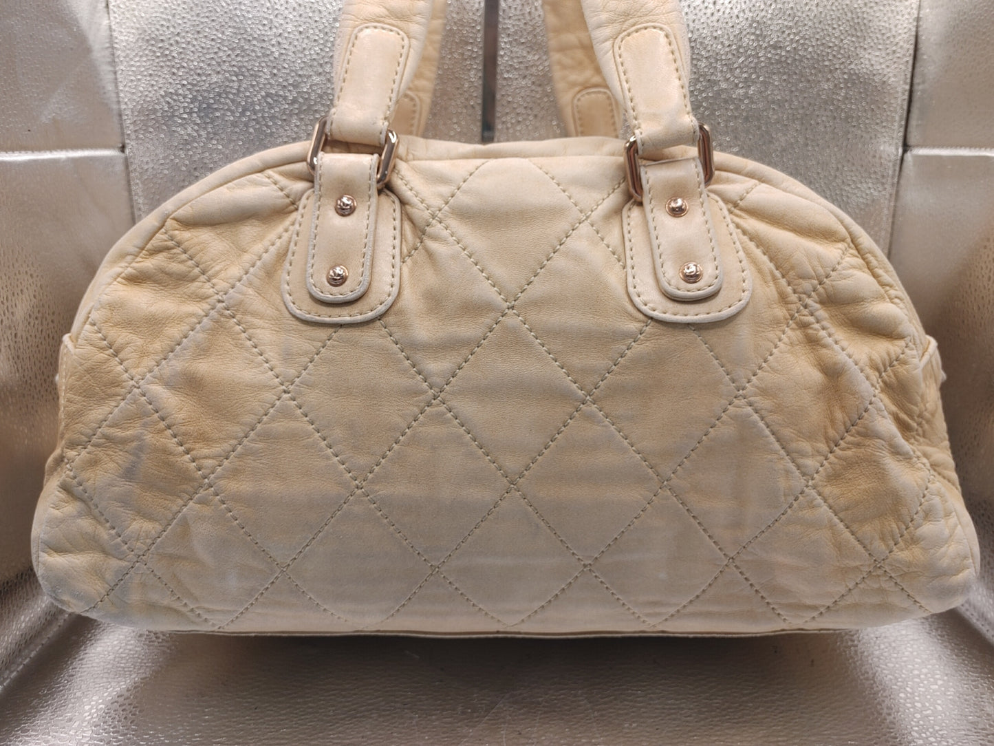 CHANEL Matelasse Shoulder Bag with Seal 10943015 Coco Charm and Storage Pouch, Beige Boston Bag