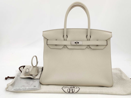 HERMES Birkin 30 Beton Silver Hardware C Stamp Handbag