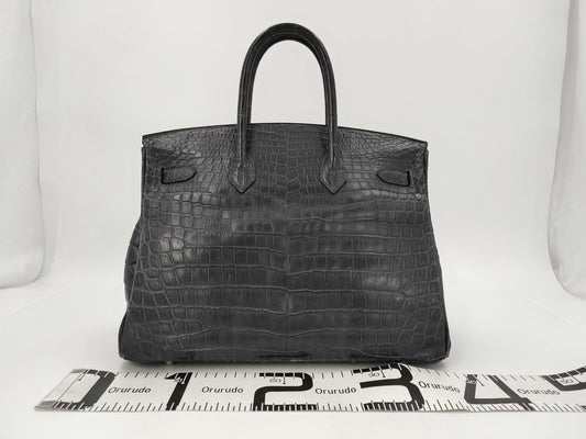 HERMES Birkin 35 Niloticus Matte with Matte Silver Hardware, Size E Handbag