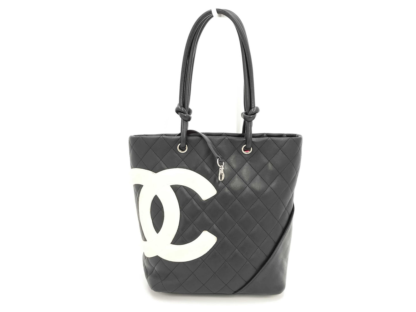 CHANEL Cambon Line Tote Bag, Black x White x Shocking Pink, No. 9 Sticker Included