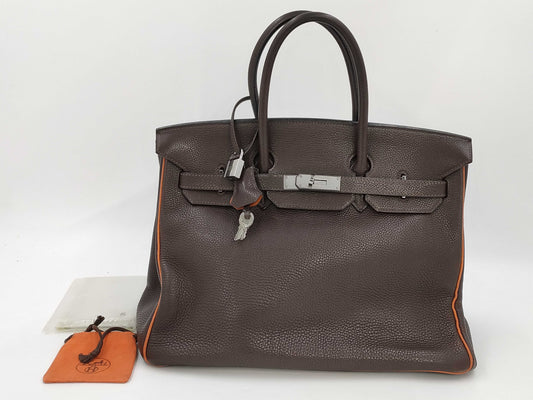 HERMES Birkin 35 Togo Two-Tone Silver Hardware with J Stamp