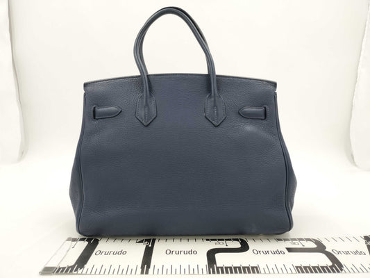 HERMES Birkin 30 Verso Togo Blue Indigo Silver Hardware Handbag