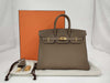 HERMES Birkin 25K Togo Etoupe Gold Hardware Handbag