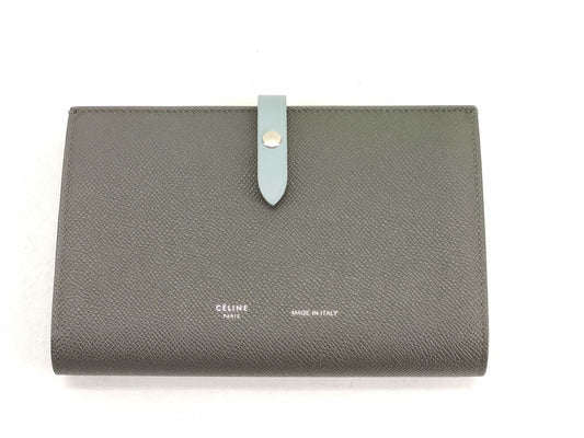 CELINE Large Wallet with Hook and Snap, Calfskin/Gray x Blue-Gray, Box, Dust Bag, Care Card