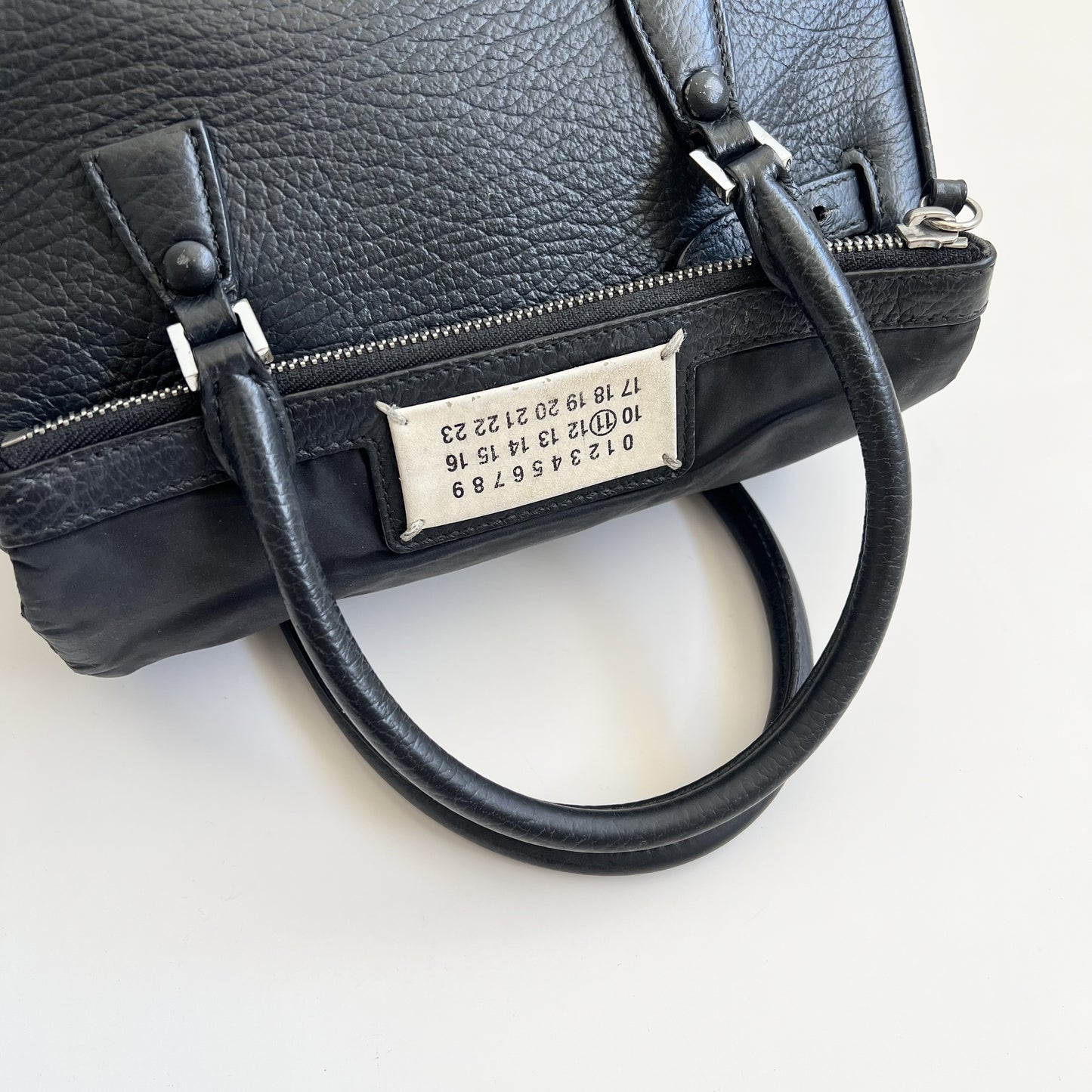 Maison Margiela 5AC Leather Handbag, Stitched Mini Boston Bag, Black