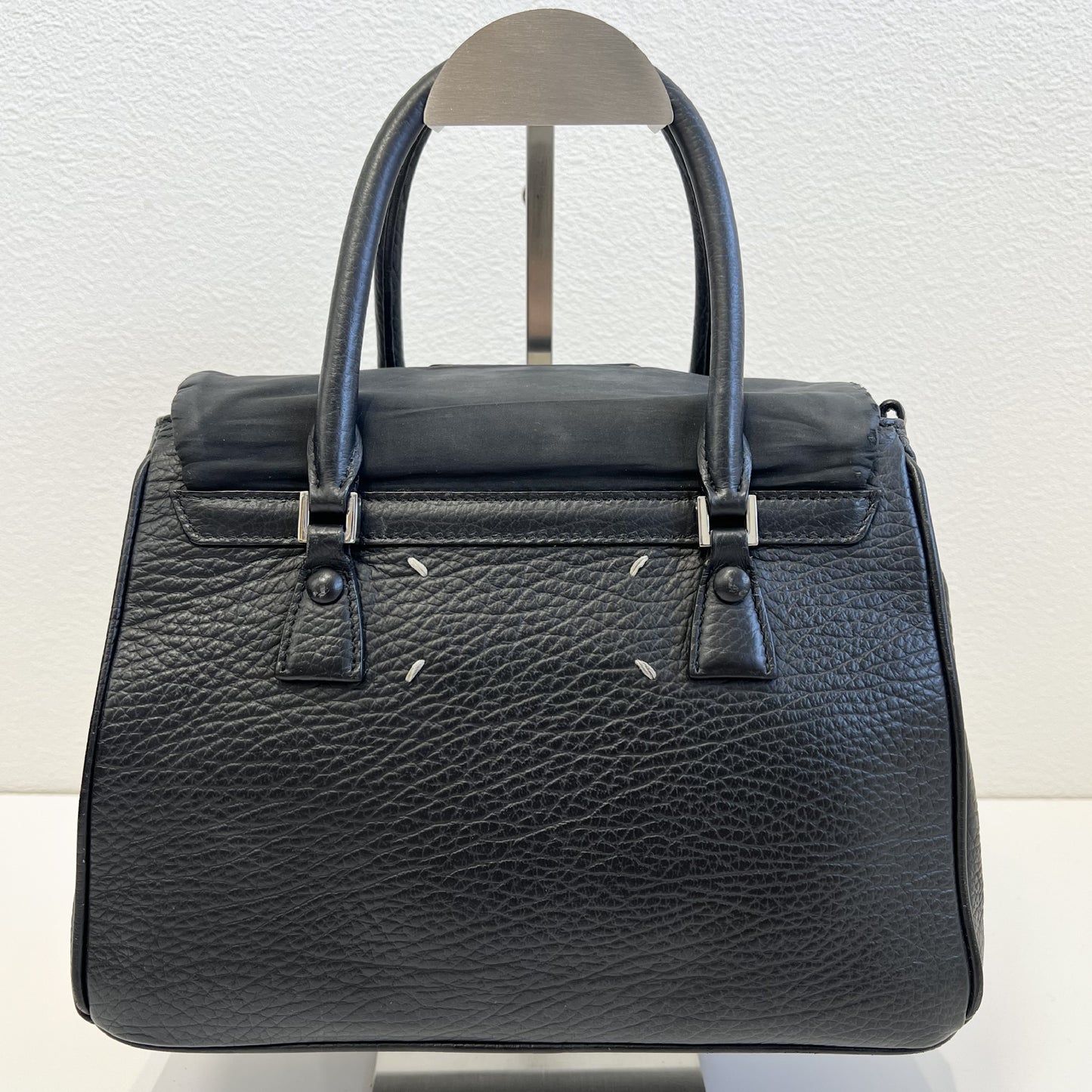 Maison Margiela 5AC Leather Handbag, Stitched Mini Boston Bag, Black