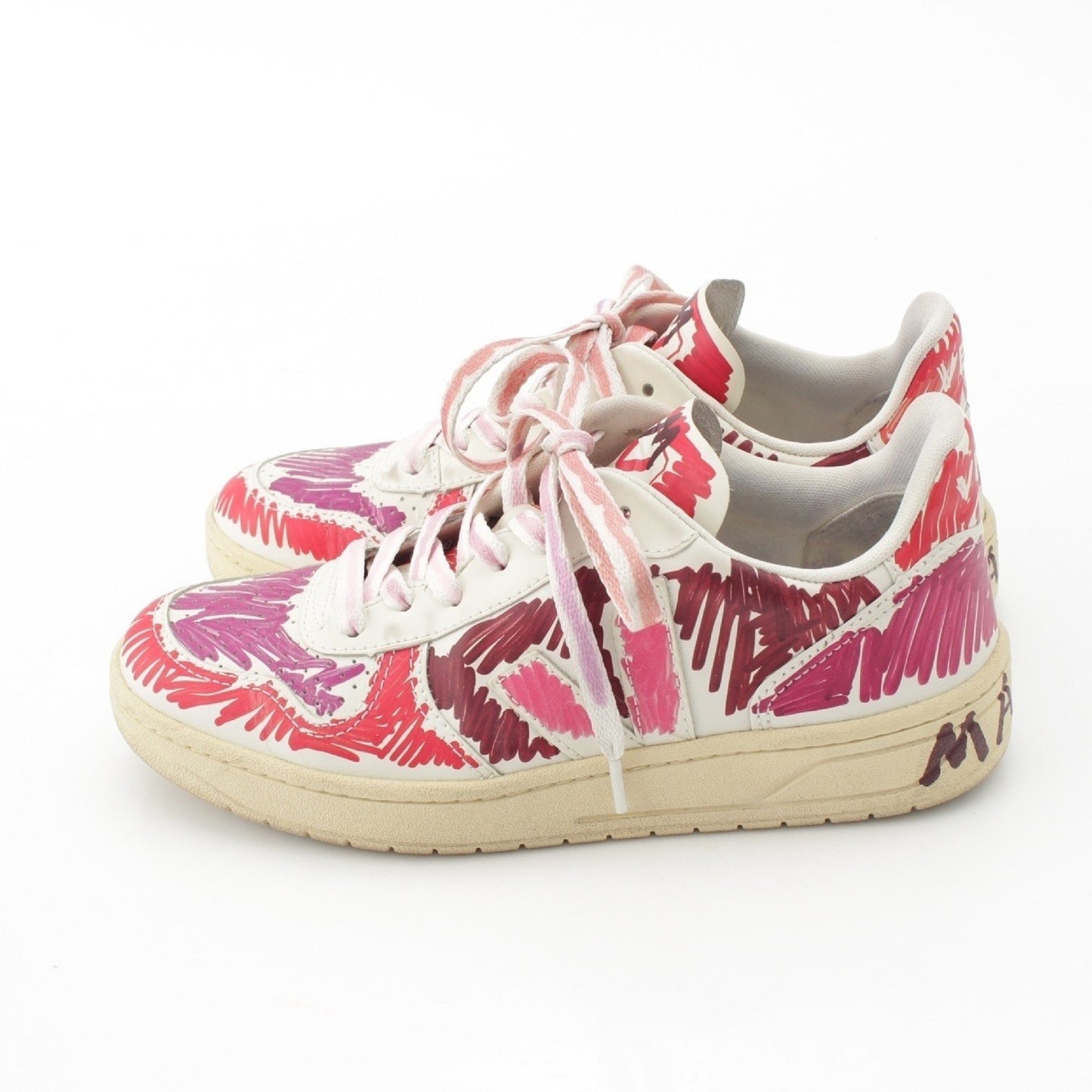MARNI MARNI Leather Logo Painted Low-Top Sneakers White/Pink Size 37