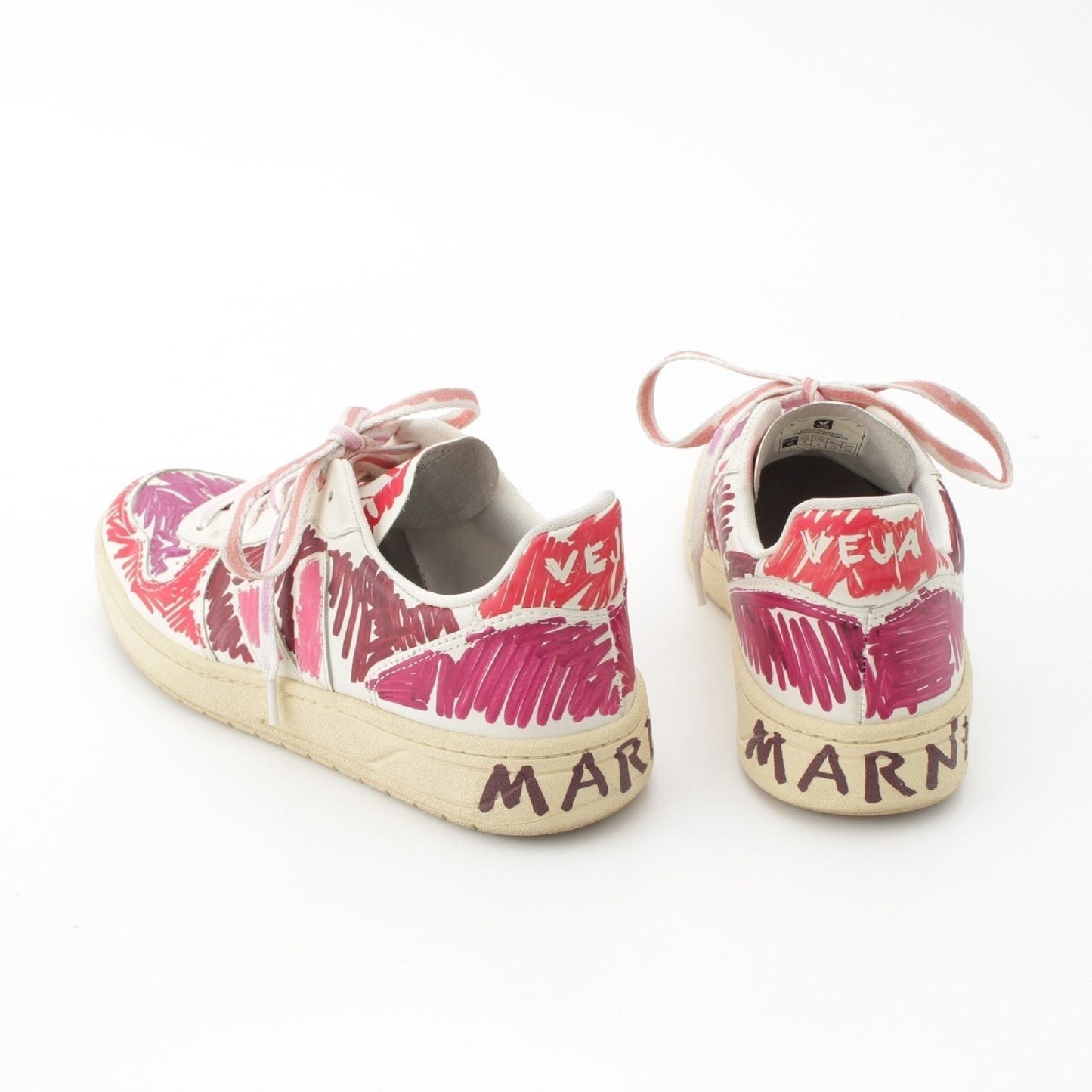 MARNI MARNI Leather Logo Painted Low-Top Sneakers White/Pink Size 37