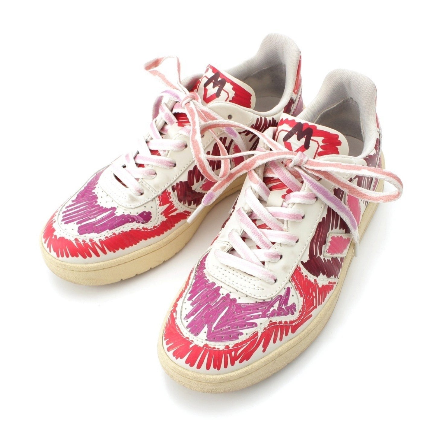 MARNI MARNI Leather Logo Painted Low-Top Sneakers White/Pink Size 37