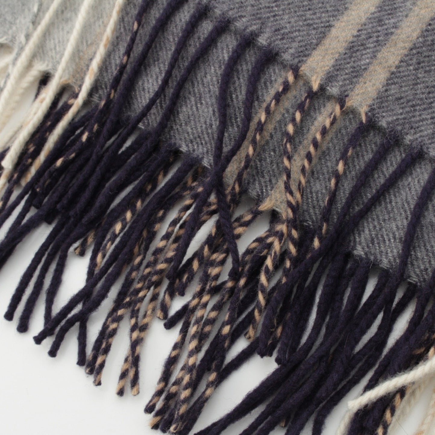 Johnstons Cashmere Check Pattern Large Scarf, Gray x Navy x Beige, Width: Approx. 71cm, Total Length: Approx. 186cm