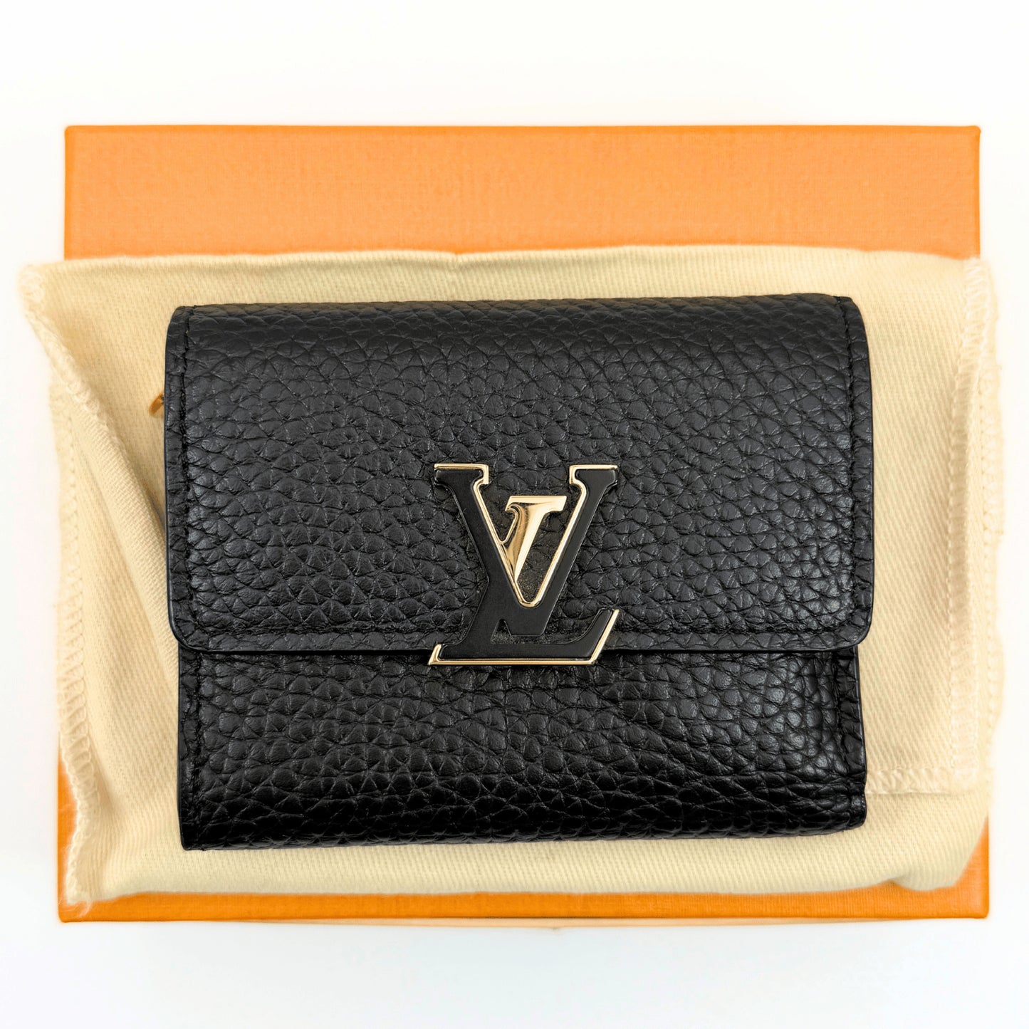LOUIS VUITTON LOUIS VUITTON Portefeuille Capucines Noir/Hot Pink Compact M62157 Tri-fold Wallet Box and Dust Bag Included