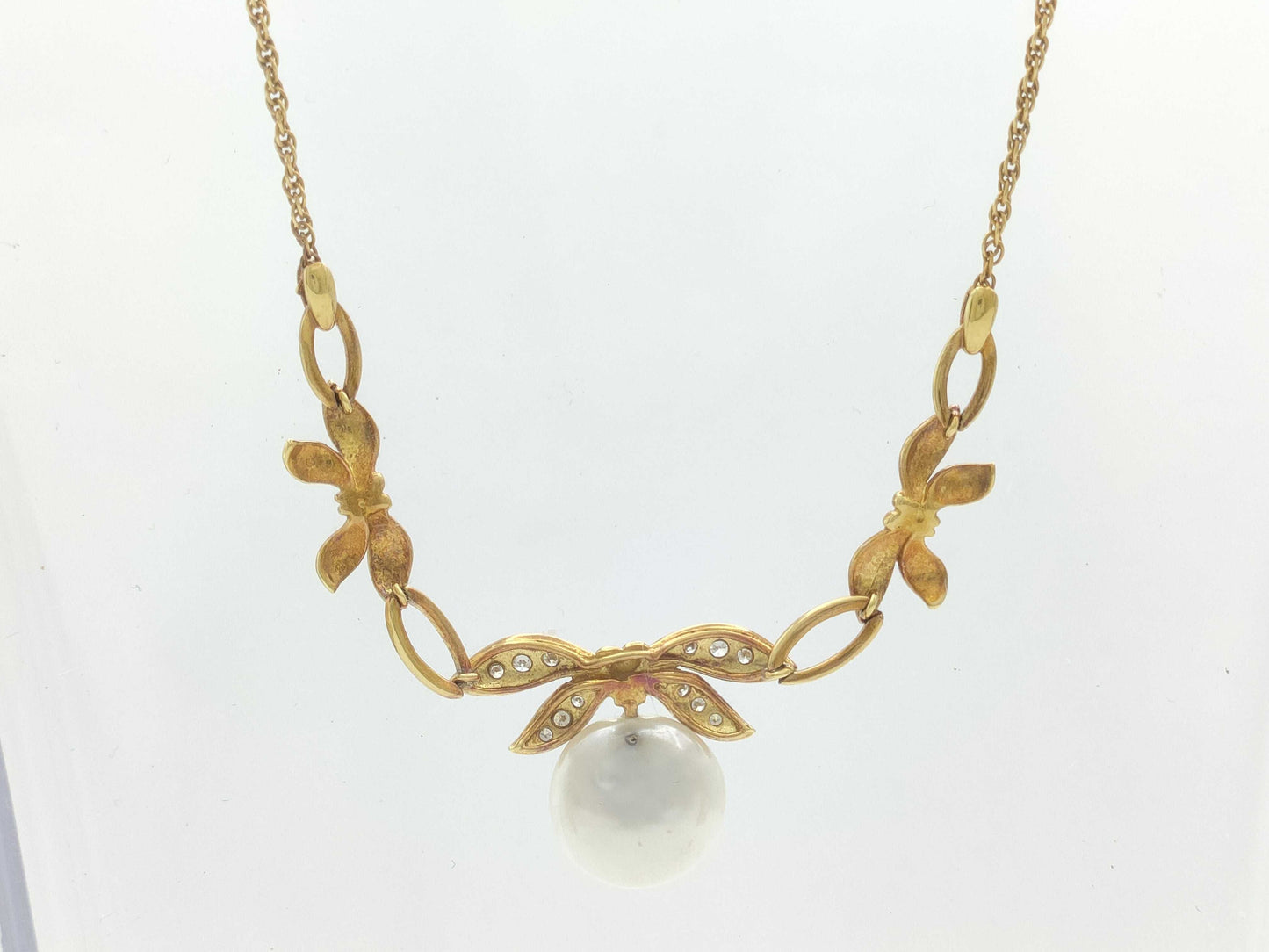 MIKIMOTO Pearl and Diamond Necklace, 18K Gold, 9.5g