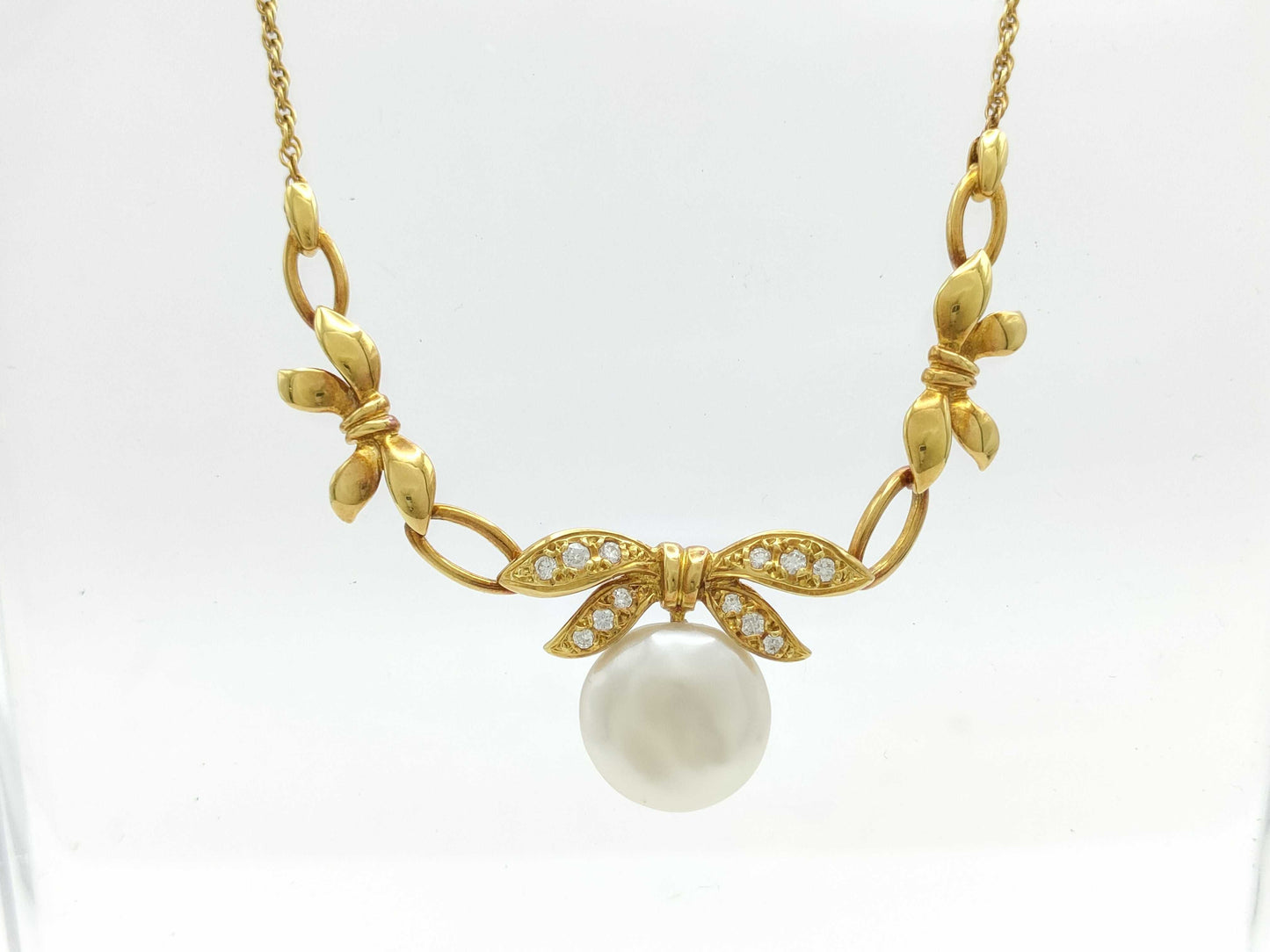 MIKIMOTO Pearl and Diamond Necklace, 18K Gold, 9.5g