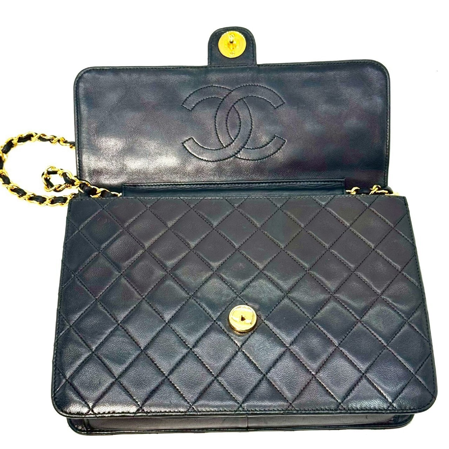 CHANEL Matelasse Lambskin Single Flap Chain Shoulder Bag, Black, No Serial Number Seal