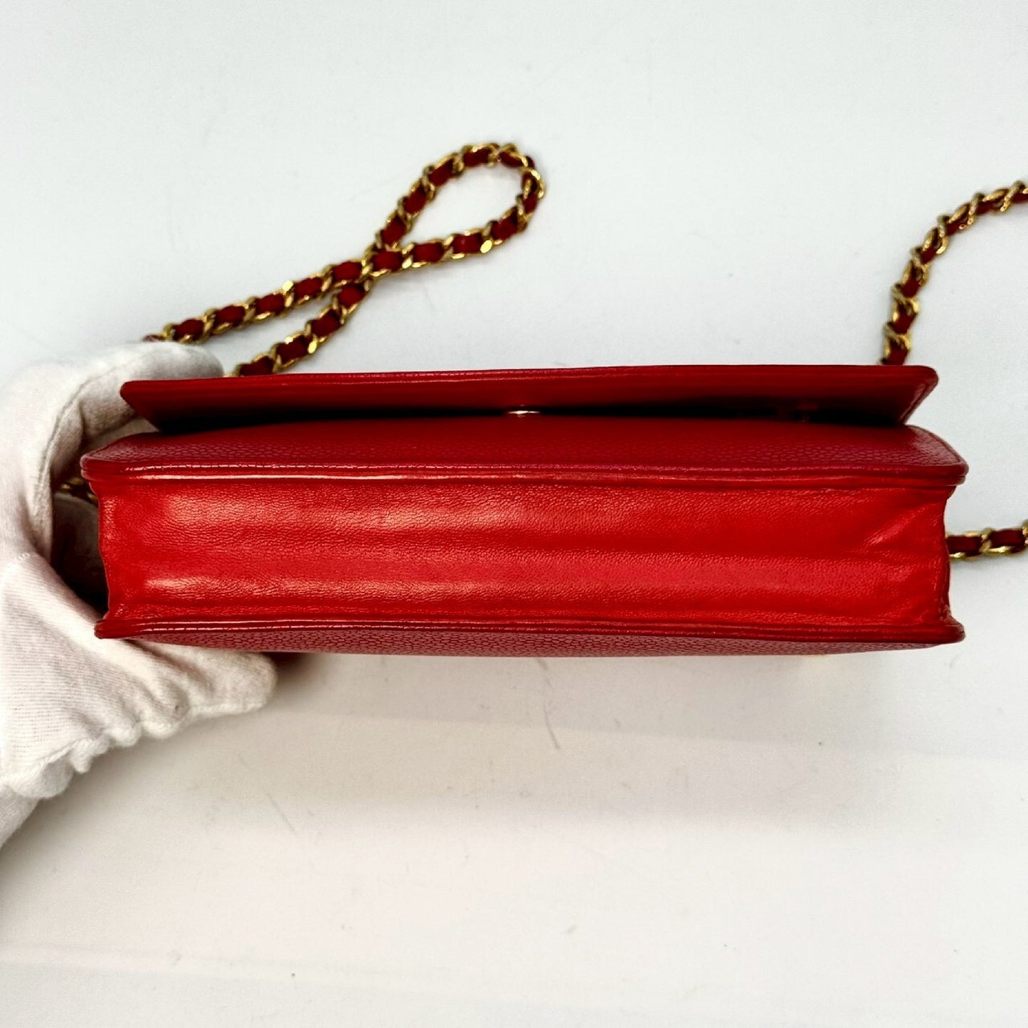 CHANEL Caviar Skin Coco Mark Chain Shoulder Wallet Red 5057344 Shoulder Bag