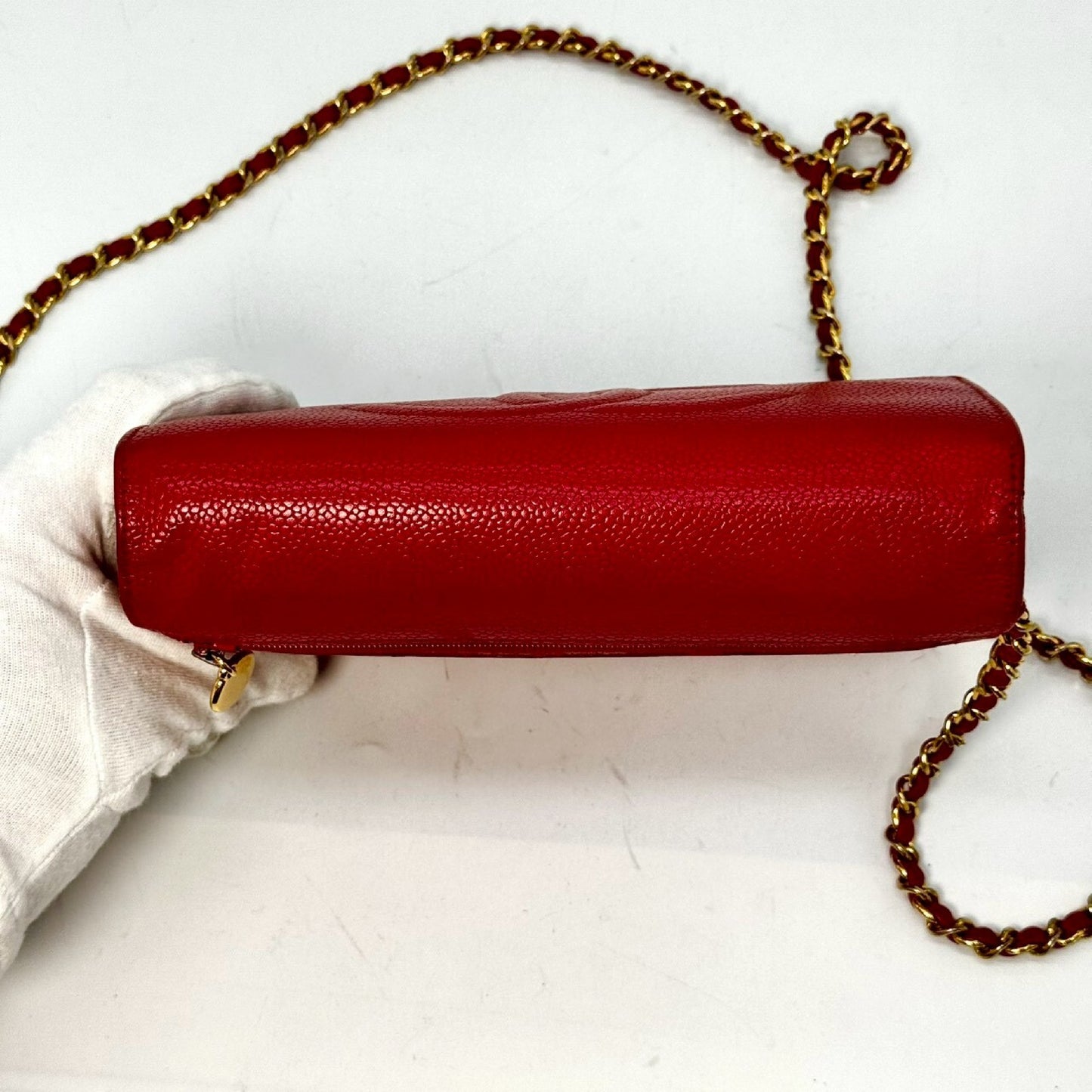 CHANEL Caviar Skin Coco Mark Chain Shoulder Wallet Red 5057344 Shoulder Bag