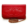 CHANEL Caviar Skin Coco Mark Chain Shoulder Wallet Red 5057344 Shoulder Bag