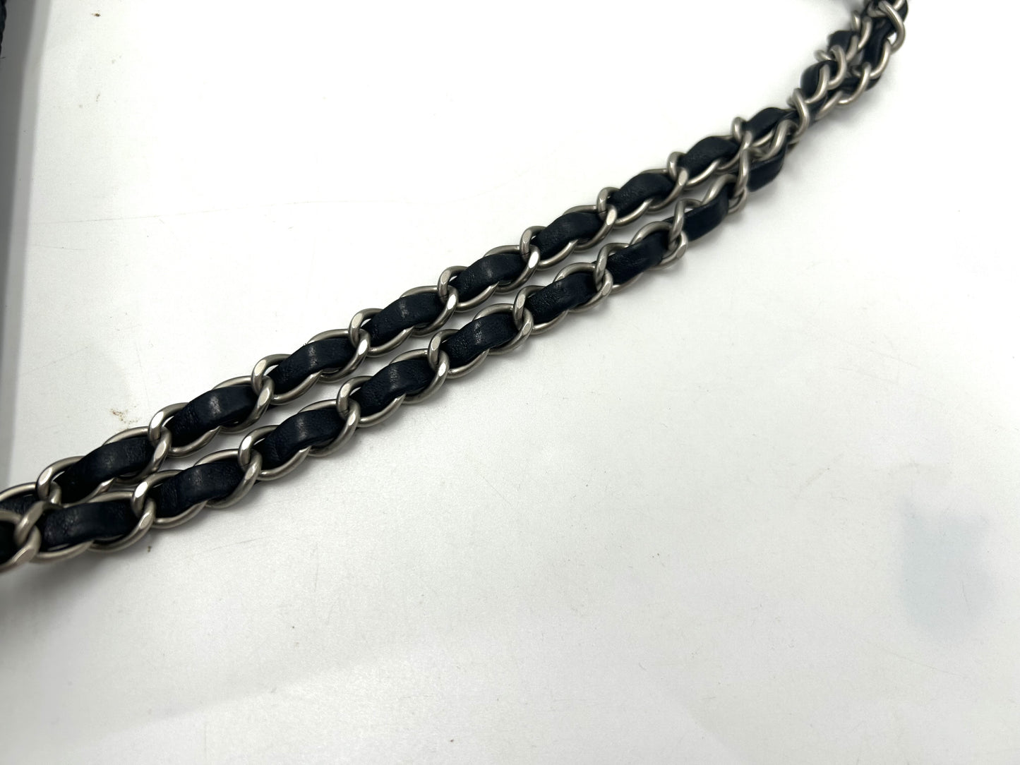 CHANEL Chocolate Bar Cotton Leather Chain Bag