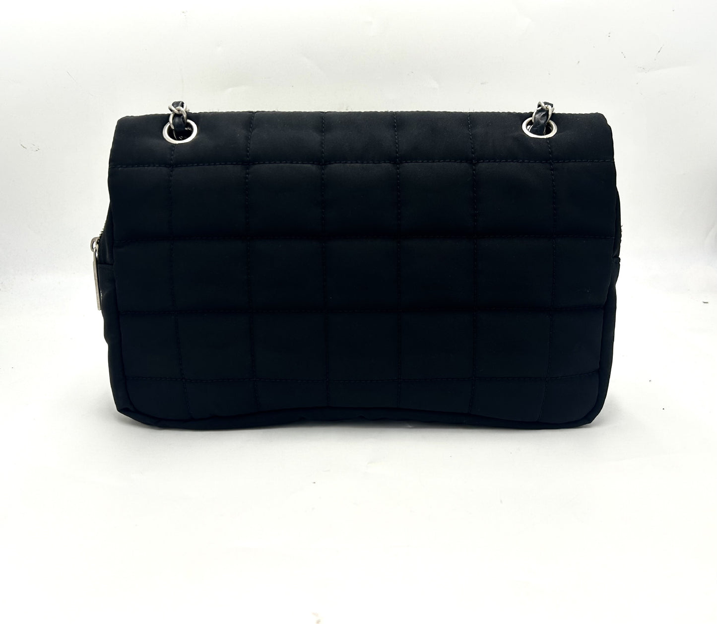 CHANEL Chocolate Bar Cotton Leather Chain Bag