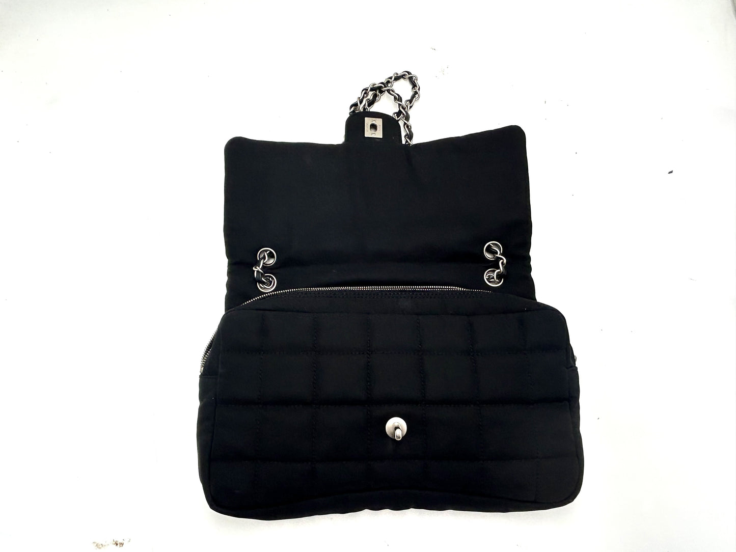 CHANEL Chocolate Bar Cotton Leather Chain Bag