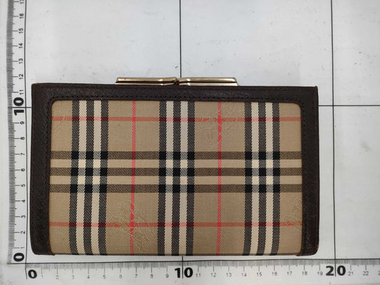 Burberrys Bi-fold Wallet with Clasp Closure, Canvas, Brown Check