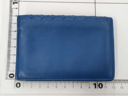 BOTTEGA VENETA Intrecciato Leather Card Case, Blue. Card Case, Pass Case, Business Card Case.