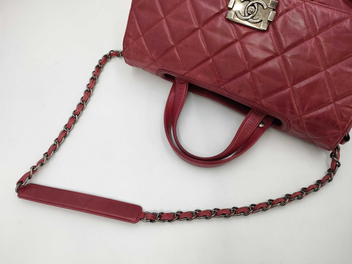 CHANEL Boy Chanel Matelasse 2-Way Bag Red Shoulder Bag