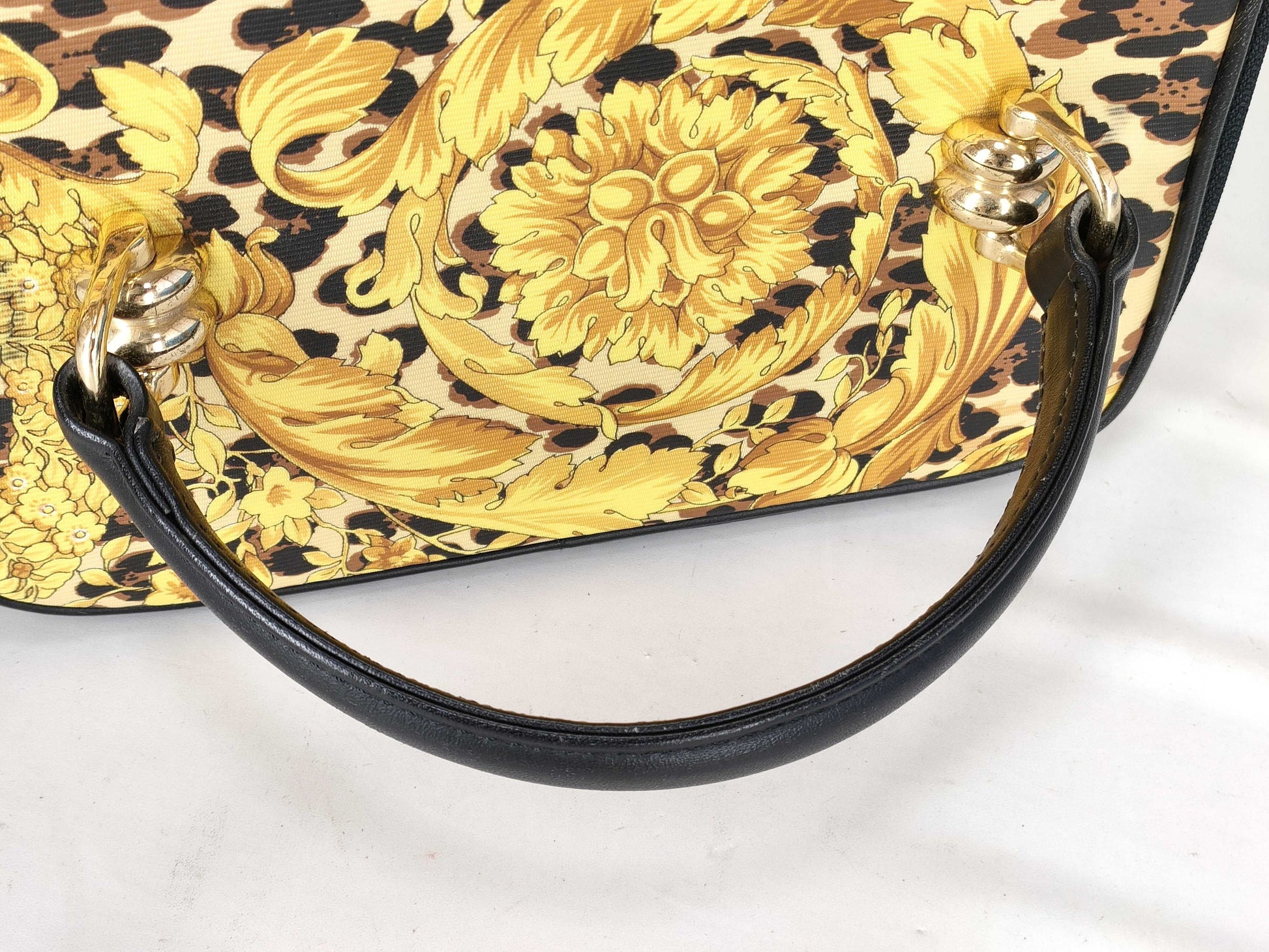VERSACE Jeanne Versace Nylon x Leather Vanity Bag Black x Yellow Vanity Bag