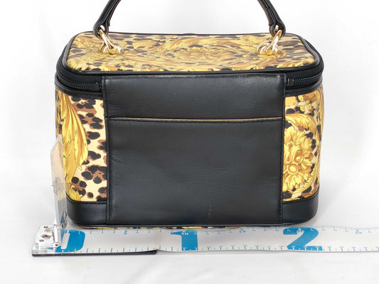 VERSACE Jeanne Versace Nylon x Leather Vanity Bag Black x Yellow Vanity Bag