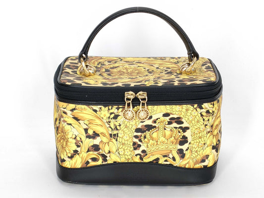 VERSACE Jeanne Versace Nylon x Leather Vanity Bag Black x Yellow Vanity Bag