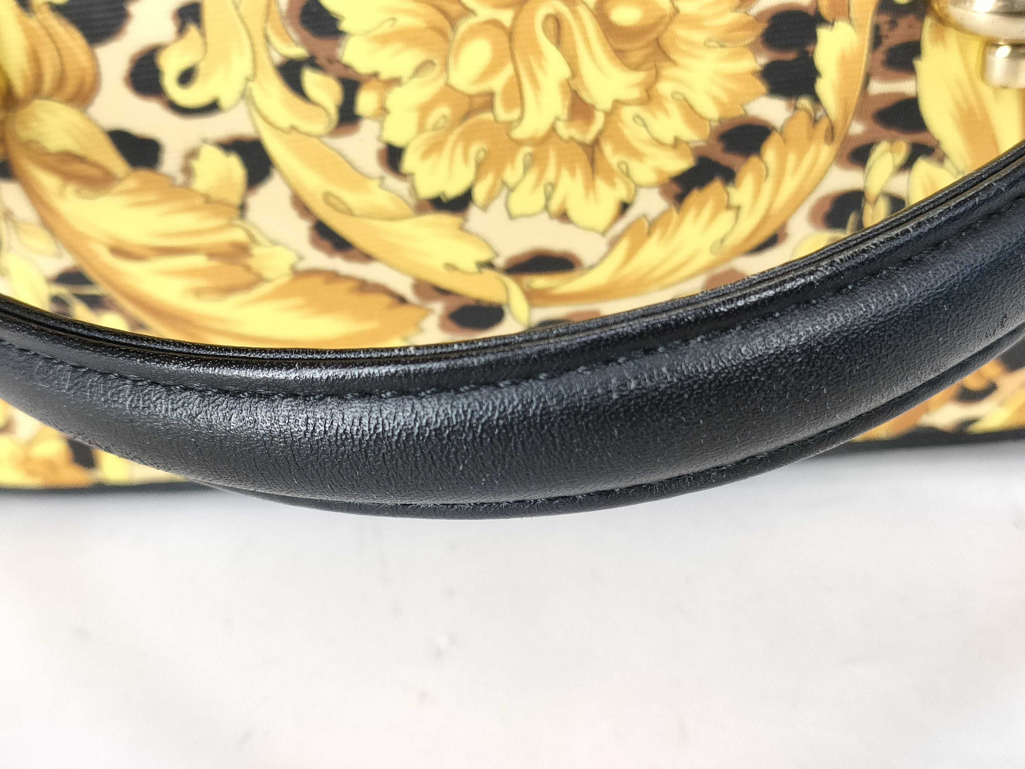 VERSACE Jeanne Versace Nylon x Leather Vanity Bag Black x Yellow Vanity Bag