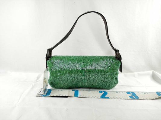 FENDI Fendi Mamma Bucket Beaded x Leather Shoulder Bag Green Shoulder Bag