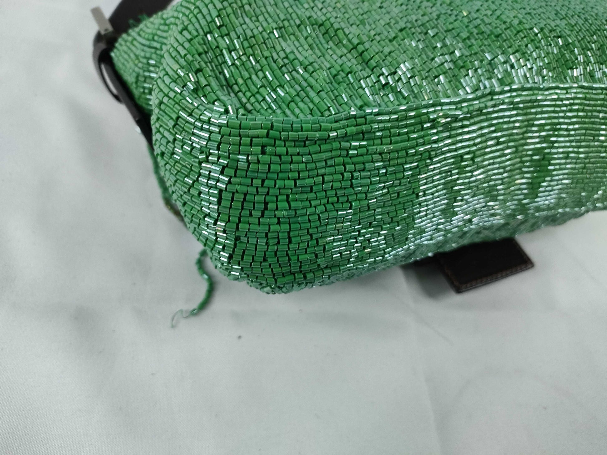 FENDI Fendi Mamma Bucket Beaded x Leather Shoulder Bag Green Shoulder Bag