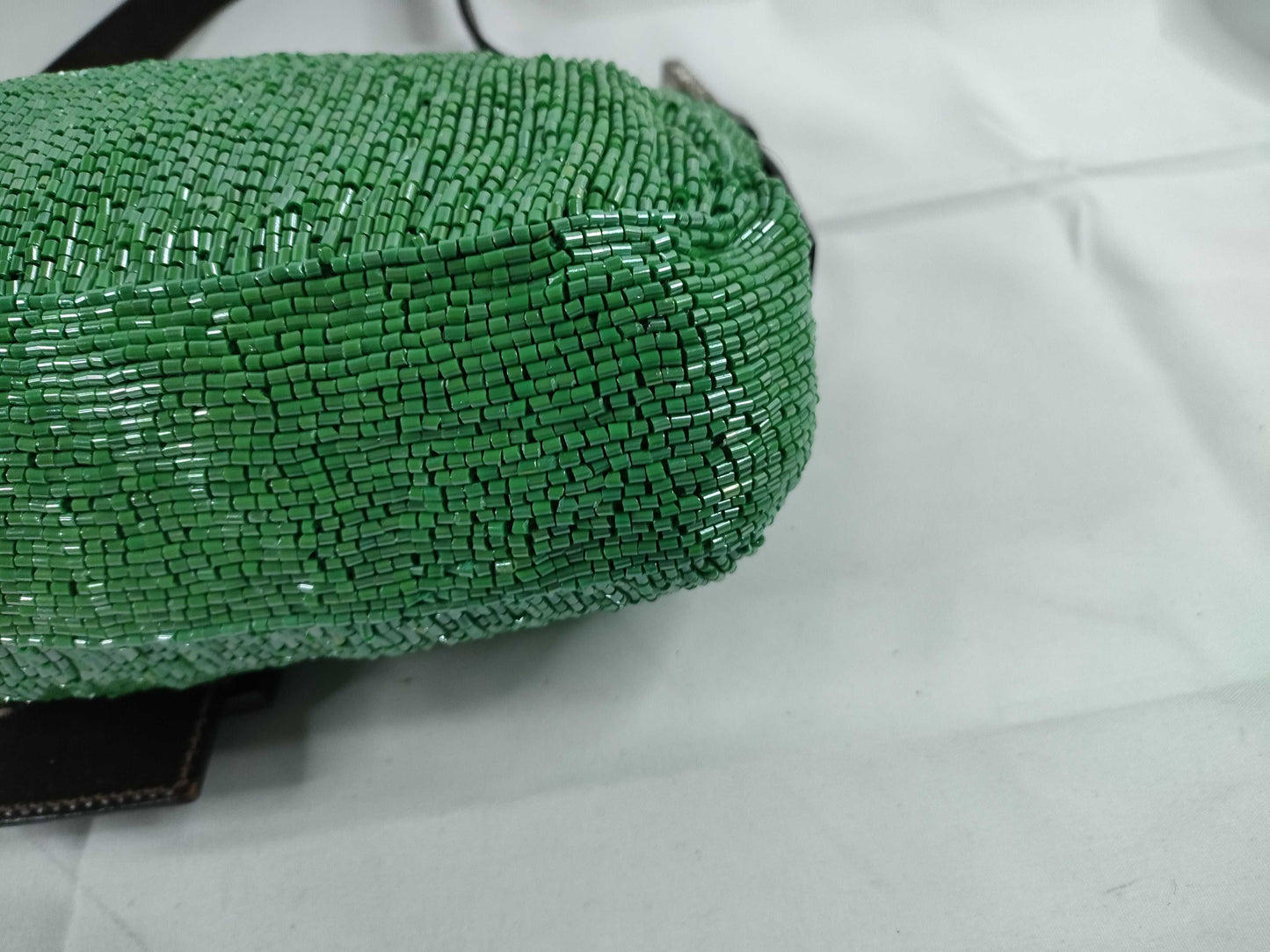FENDI Fendi Mamma Bucket Beaded x Leather Shoulder Bag Green Shoulder Bag