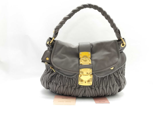 miu miu HK-Miu Miu RR1300 Matelasse Lambskin Grey Shoulder Bag