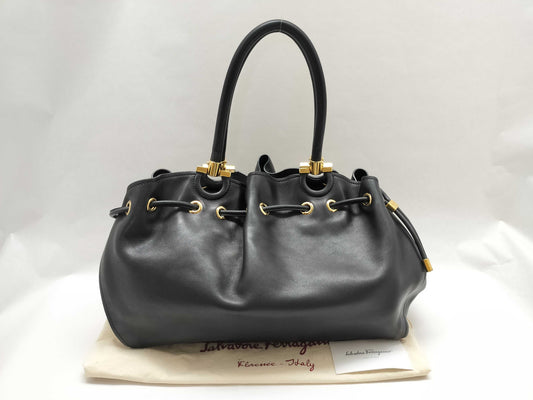 Salvatore Ferragamo HK - Salvatore Ferragamo Sonia black lambskin tote bag handbag