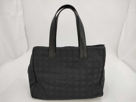 CHANEL New Travel Line Nylon and Leather Handbag in Black with Silver Hardware, Tote Bag