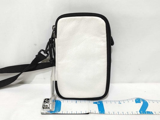 BALENCIAGA Explorer Leather Shoulder Bag White x Black 593329 Shoulder Bag