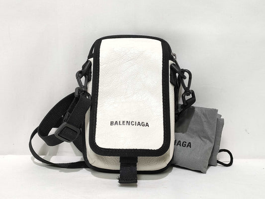 BALENCIAGA Explorer Leather Shoulder Bag White x Black 593329 Shoulder Bag